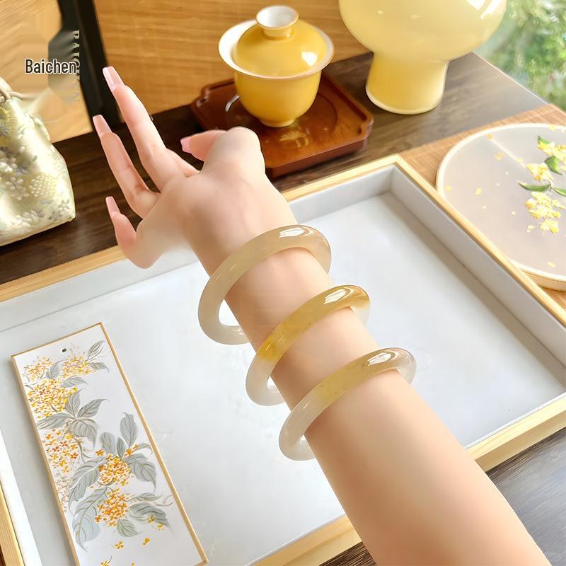 

Желтый Дракон Нефрит Класс А Куриный Жир Женский Браслет 62-64MM