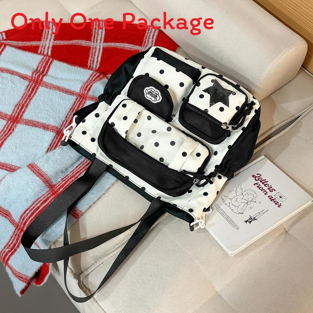 

Nylon School Backpack For Girls With Polka Dot Pattern And Padded Shoulder Straps For Campus Use Black B