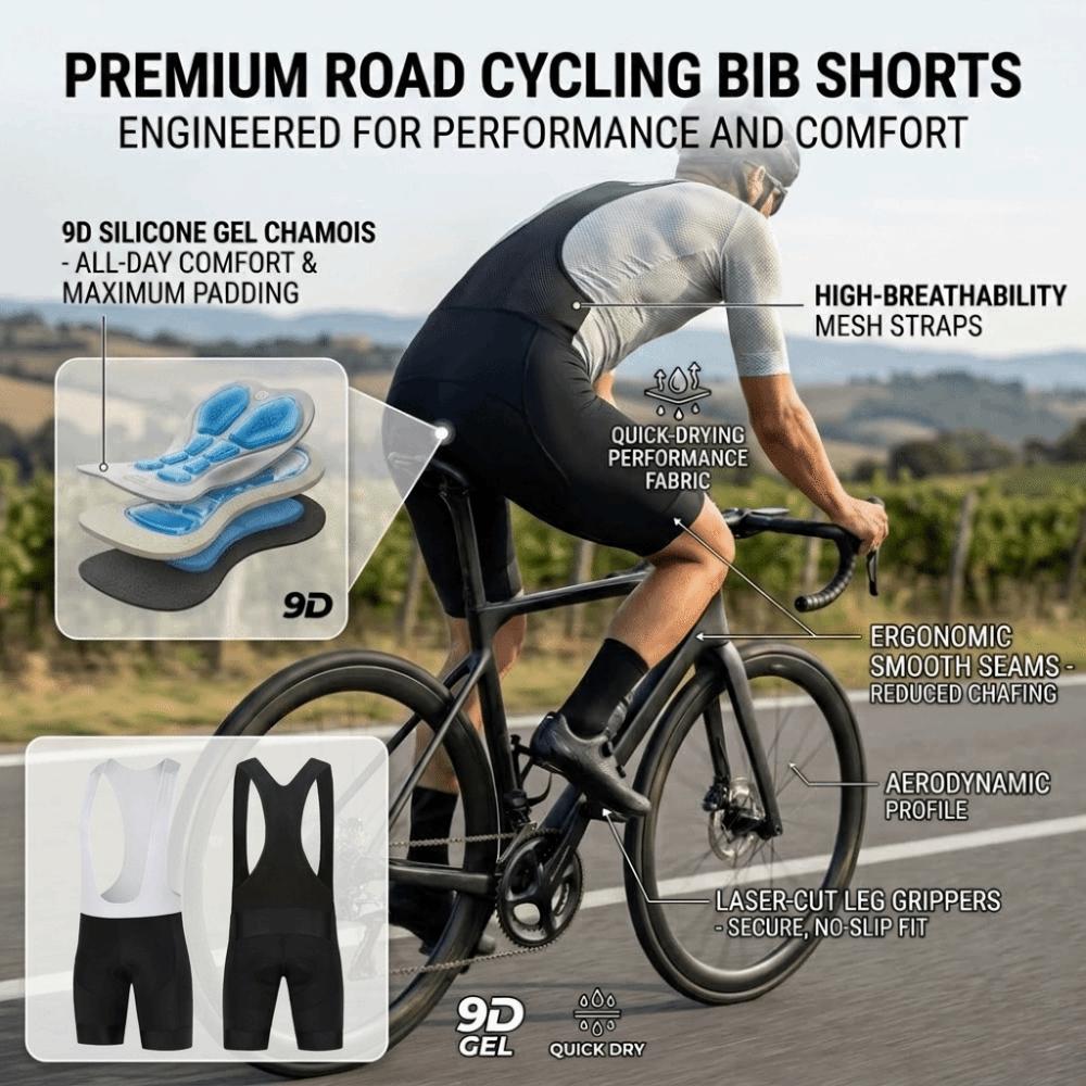 Salopette da Ciclismo Senza Cuciture Imbottitura 9D Pro Pantaloni da Ciclismo MTB Neri da Uomo Bici Gravel