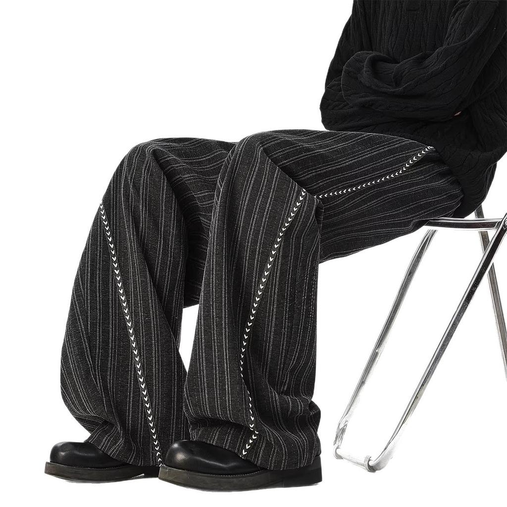 Old money style striped casual pants for men and women, spring and autumn retro loose drape wide-leg commuting versatile straight casual pants