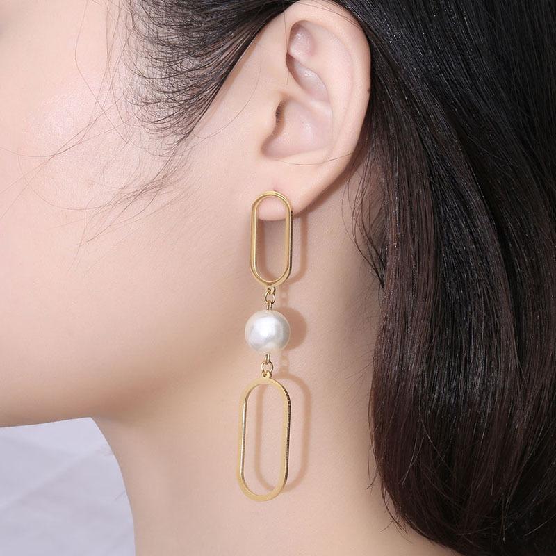 New Elegant Temperament Earrings Generous Pearl Geometric Long Earrings