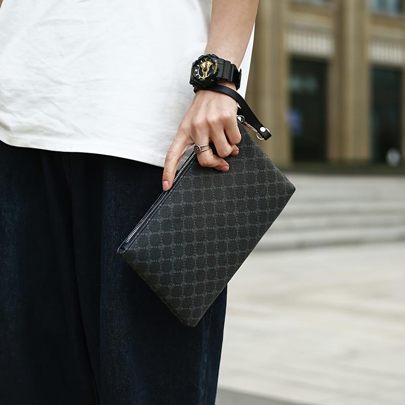 Plaid Pattern Envelope Bag, Men's Fashionable Handbag, Casual Phone Wrist Bag, Clutch Bag With Multi Slots For Cards