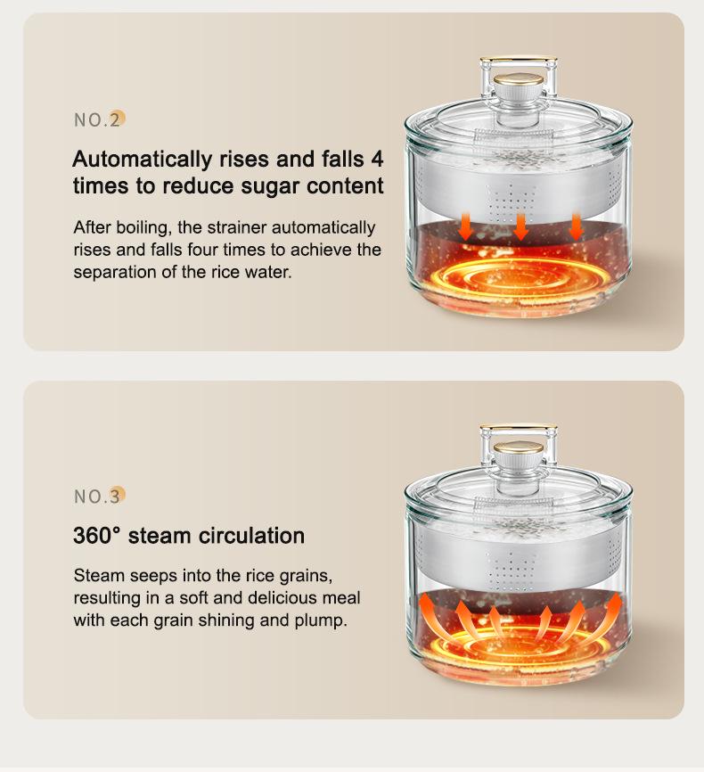 Multifunctional Rice Cooker with Water Separation, Steaming, and 304 Stainless Steel Inner Pot