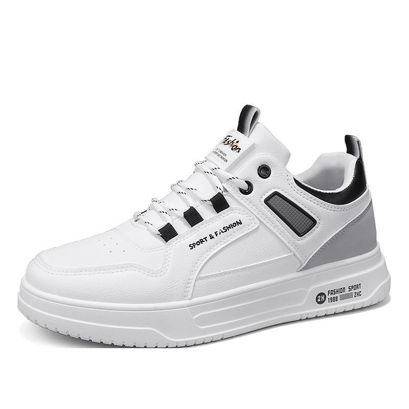 Men'S Leather White Shoes Thick Sole Height Increase Low Top Sports And Leisure Board Shoes Men'S Shoes