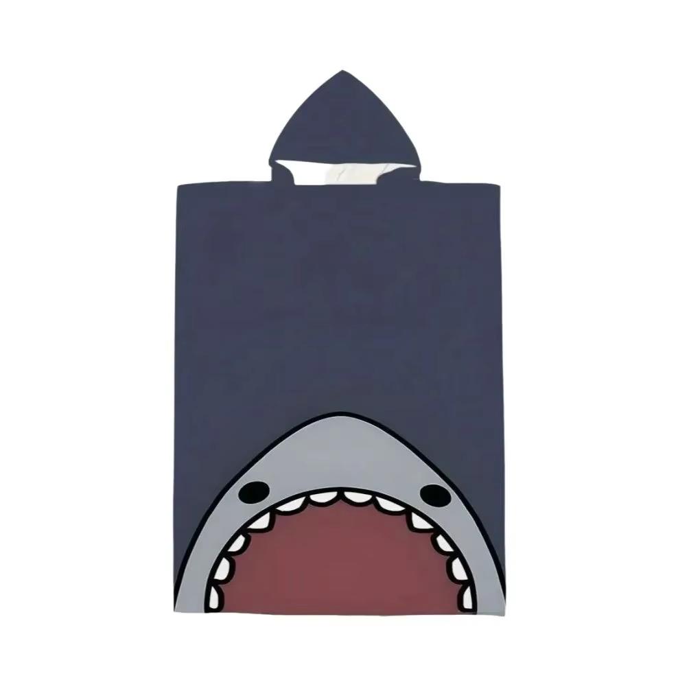 Funny Shark Flat Print Hooded Beach Towel Quick Dry Surf Poncho Changing Robe for Women Adult Swimming Travel Pool Bath Mat
