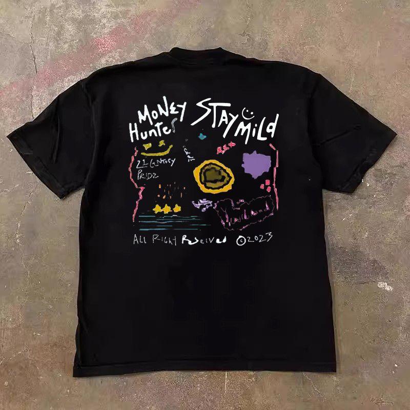 

Make Money for Charity 260G Heavy Weight Pure Cotton! American Retro Letters Men and Women Couple Loose Short Sleeve T-Shirt Black XL [260g Heavy weight pure cotton]]