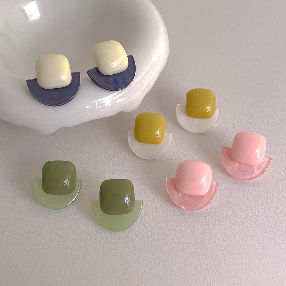 New Personalized Candy Colored Earrings Women Splicing Acrylic Design Cute Fresh Fashionable Commuting Trend High-End Feeling