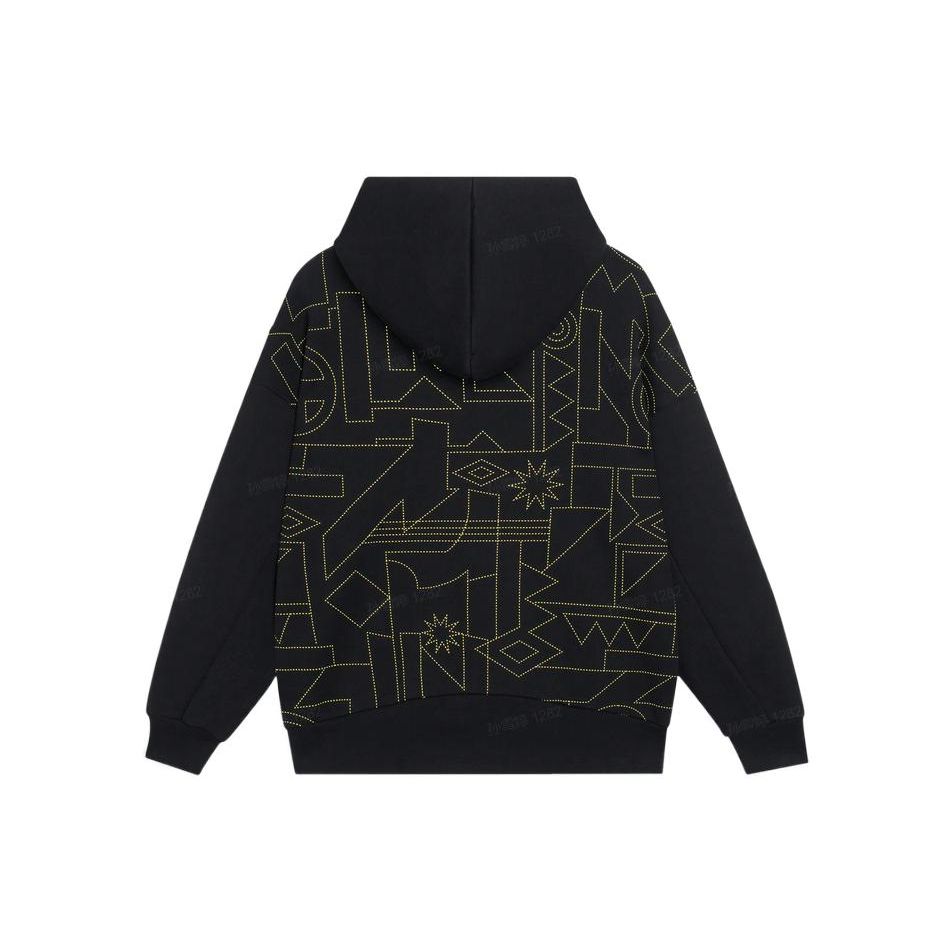 Li-Ning Sports Life Series Geometric Pattern Print Logo Embroidered Pullover Hoodie Unisex Tops Black AWDSD07-2
