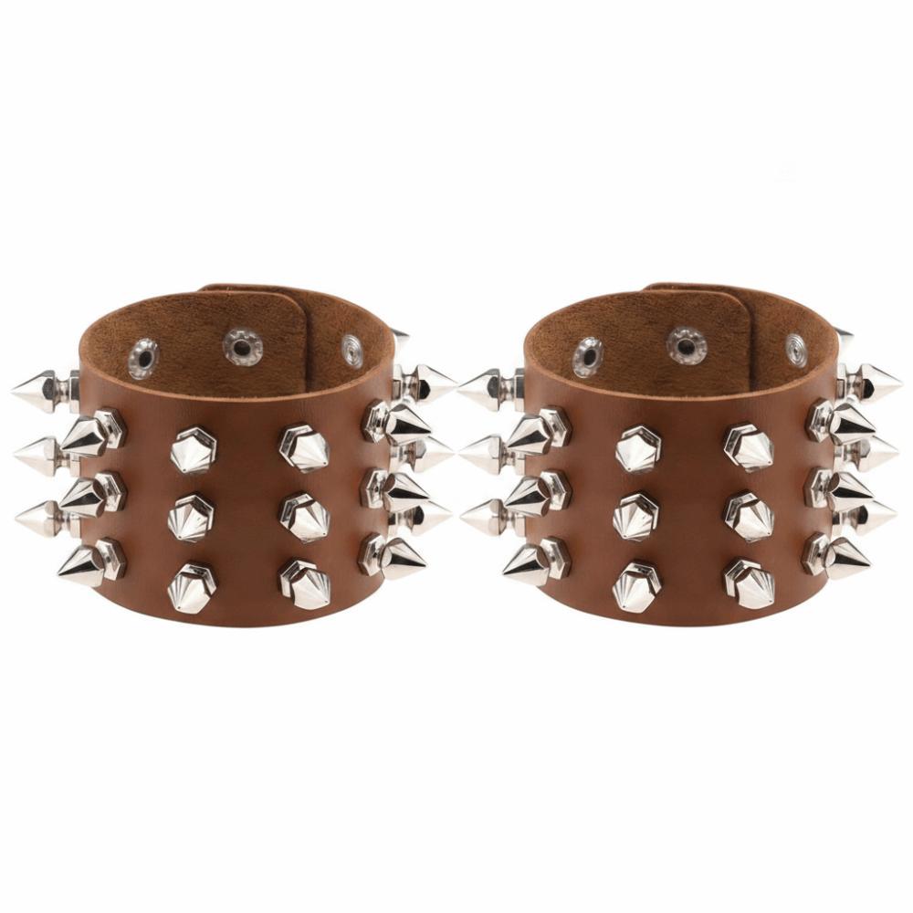 2pcs/set Adjustable Punk Goth Bracelet Wide PU Leather Bangle Leopard Wristband  Harajuku