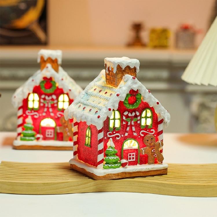 Christmas Decorations Glowing Music Box Cookie House Shaped Tabletop Ornament Decor Resin Crafts Holiday New Year Gifts