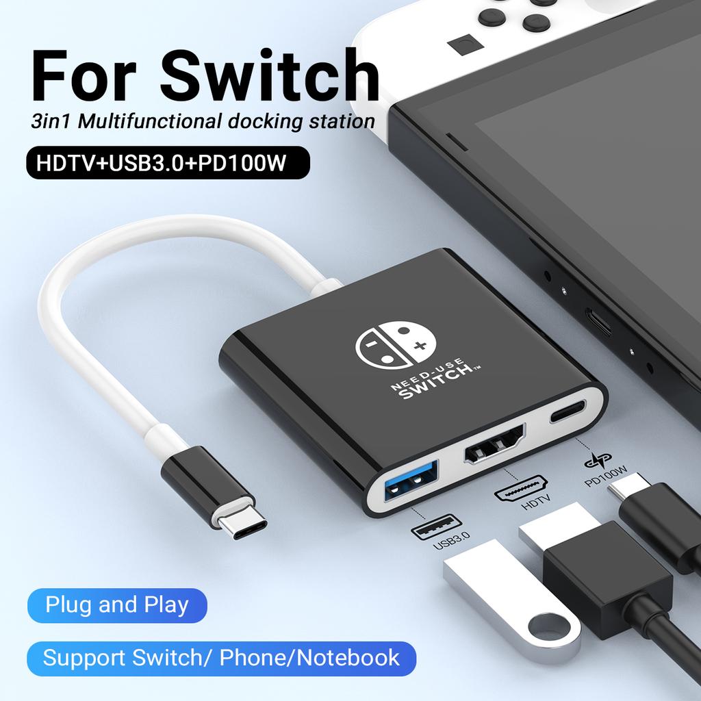 Portable Type C Game Docking Station with HDMI USB 30 Hub Perfect for Travel Gaming on Multiple Devices