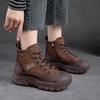 Johnature Stivaletti Invernali Caldi di Peluche Retro in Vera Pelle Tinta Unita Comodi Versatili Scarpe da Donna