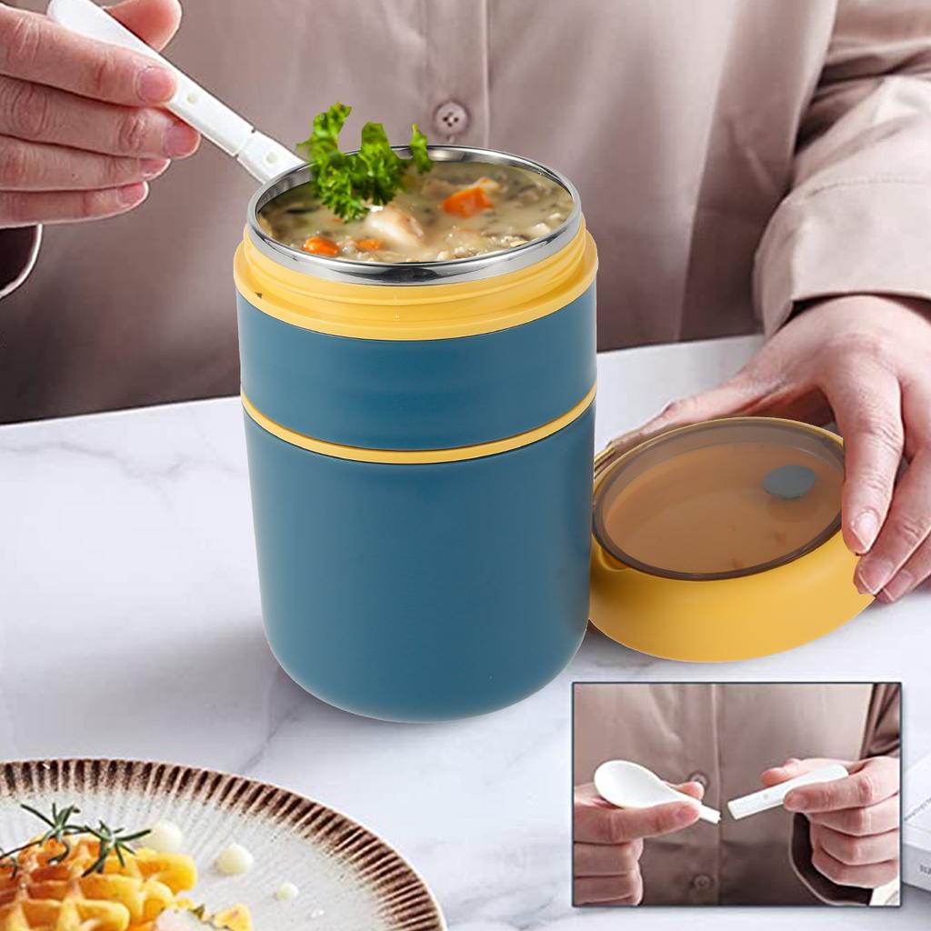 Vacuum Insulated Food Container for Hot Food 304 Stainless Steel with Foldable Spoon Handle Portable Thermoses for Office Work