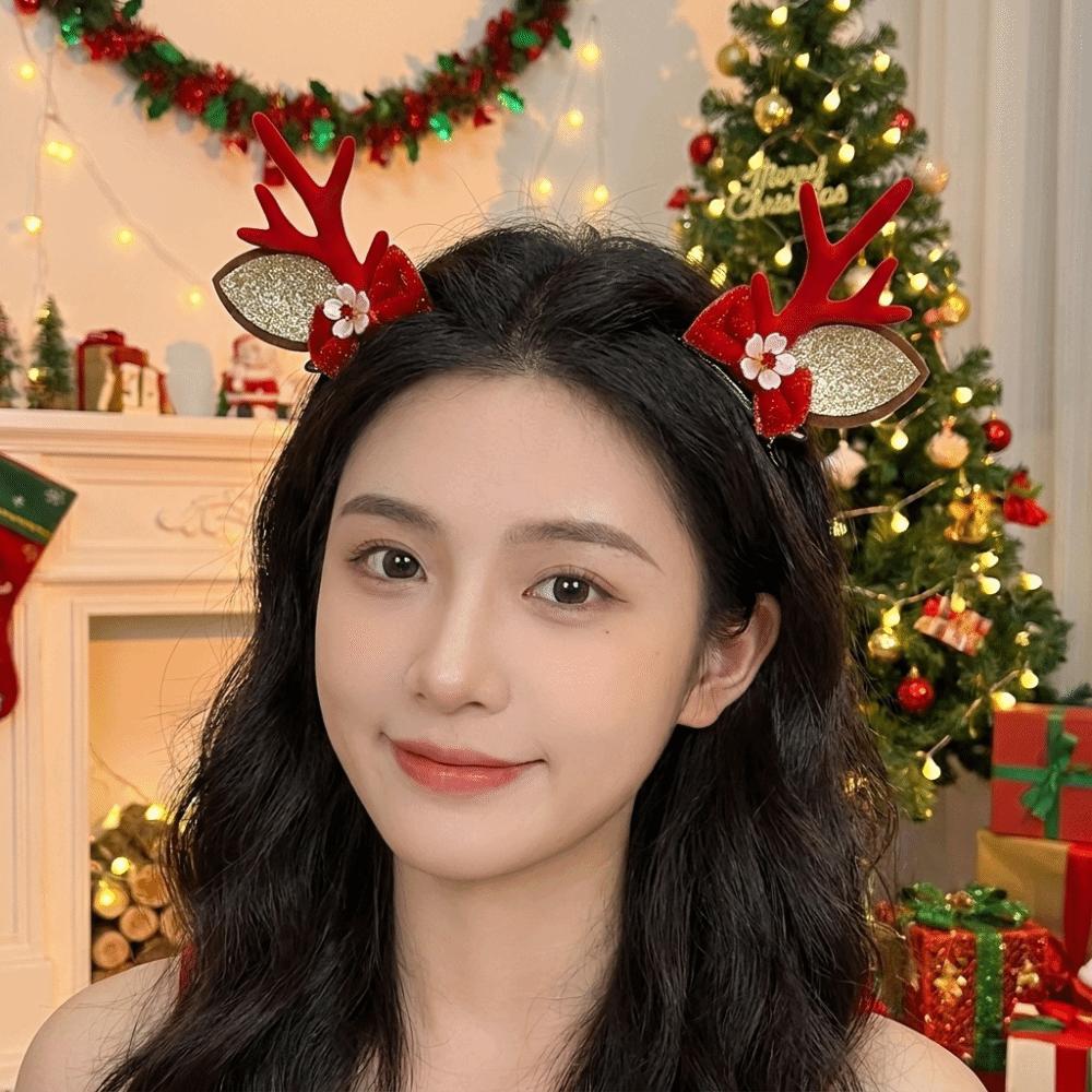 Bowknot Children Deer Antler Hair Clips Plush Xmas Hair Clip Lovely Christmas Hairpins Girls