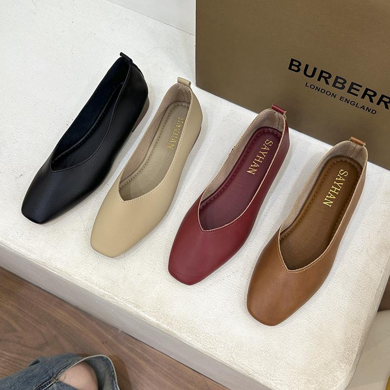 Fashion Woman Elegant Summer French Square Toe Green Mary Janes Cute Casual Flats Female Retro Shoes Low Heeled Soft Soled Flat Shoes
