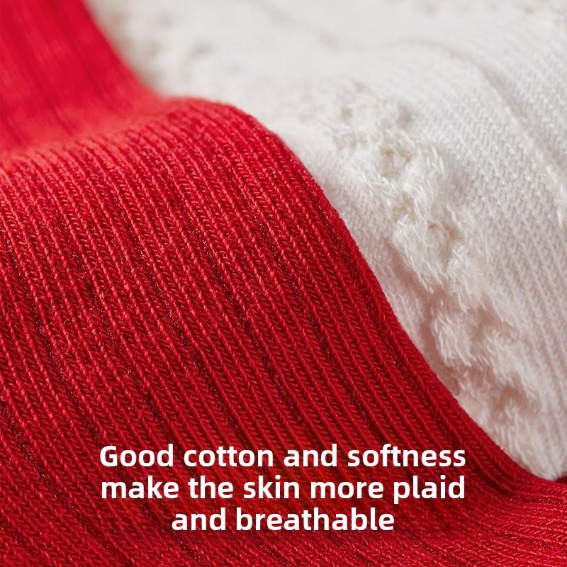 Lady Autumn and Winter New Year's Wedding Year Embroidered Lace Red Medium Tube Pile Pile Cotton Socks