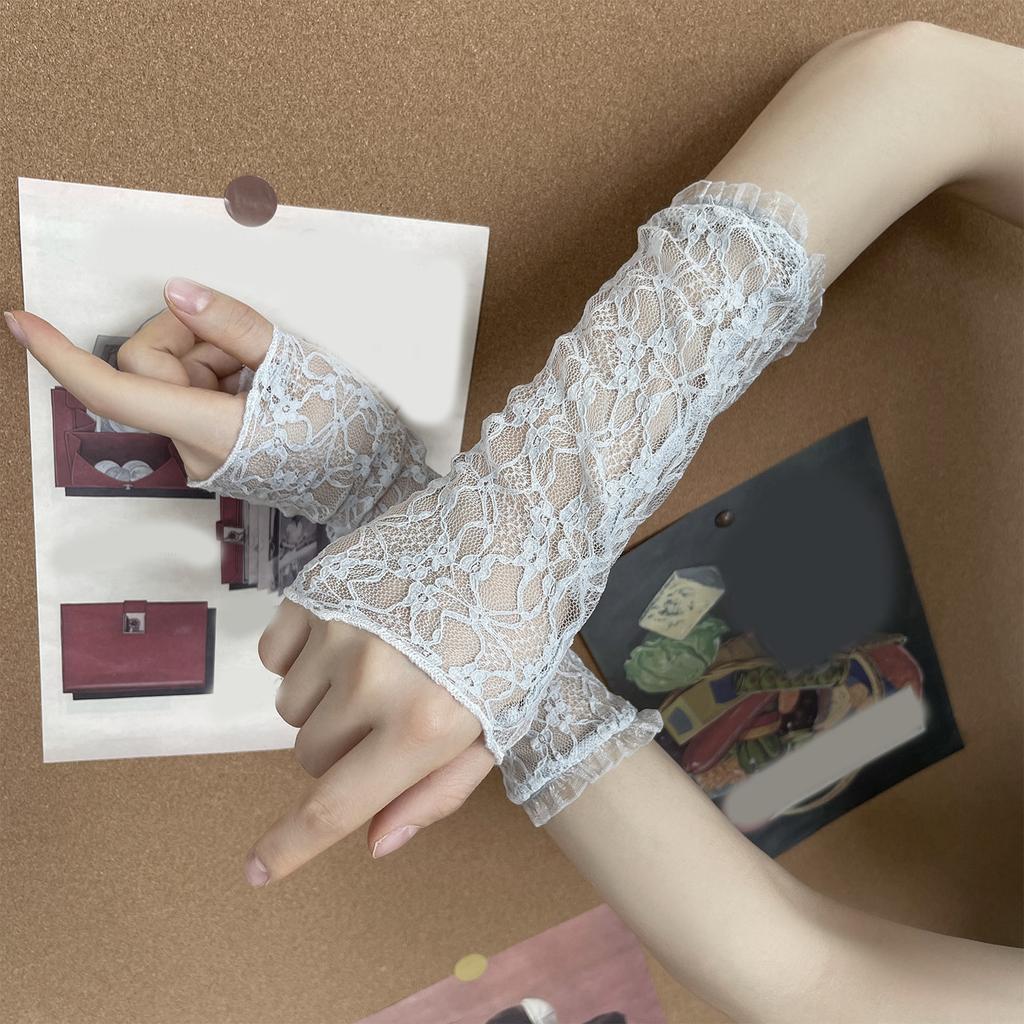 Y2K Style Lace Gloves Sheer Chiffon Sun Protection Arm Sleeves For Women Outdoor Activities And Daily Fashion
