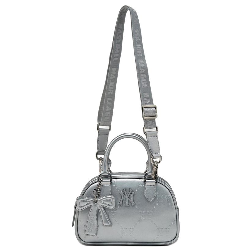 MLB Diamond Old Flower Pattern Fashion Butterfly Pendant Faux Leather Crossbody Handbag Kids handbags Silver 7ACRM056N-50SIS Basic Set (Bag)
