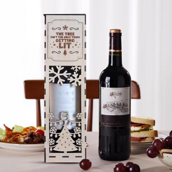 1/3Pcs Christmas Wooden Wine Box Easy Assemble Laser-Cut Snowflakes Festive Design Wine Gift Box Holiday Decoration