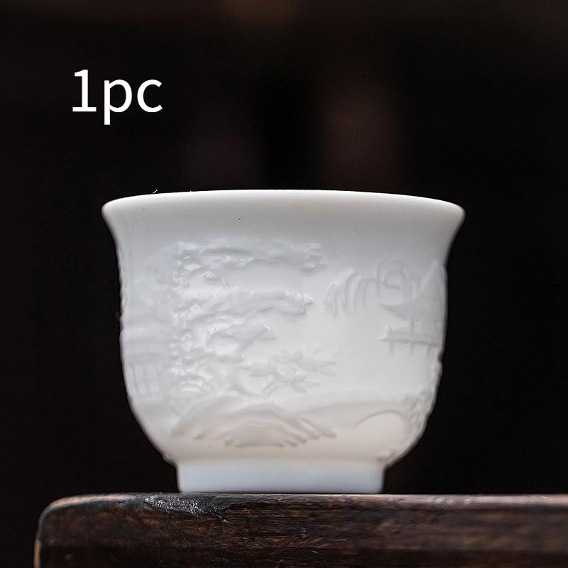 Handmade Tengwangge Pavilion Relief White Porcelain Tea Cup Chinese Gongfu Tea Set Personal Tea Cup Ceramic Gift for Tea Lovers 140ML