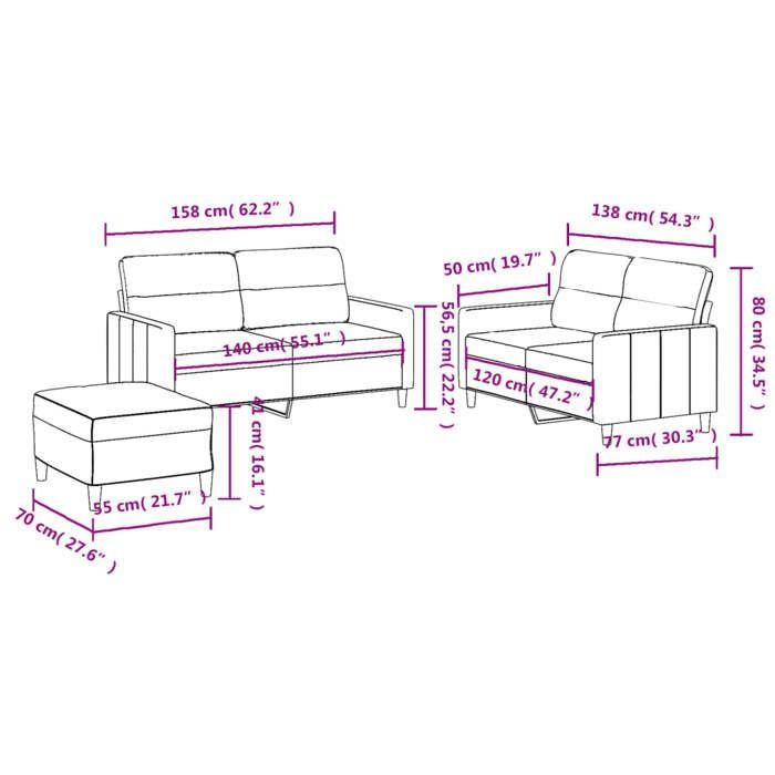 VidaXL Ensemble de Canapés avec Coussins 3 pcs, Canapés avec Accoudoirs, Ensemble de Meubles avec Repose-pieds Salon, 3201576