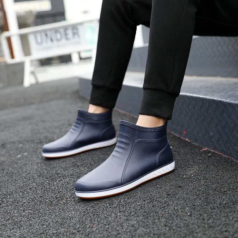 Fashionable Men's Spring and Autumn Rain Shoes Casual Lightweight Waterproof and Non Slip Kitchen Car Wash Work Rubber Shoes