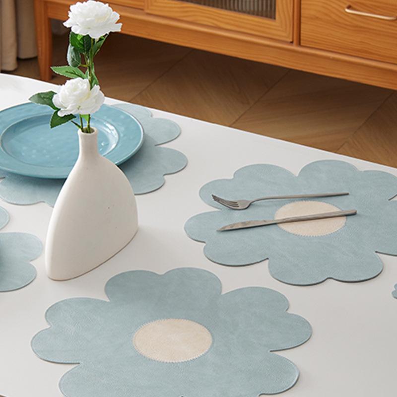 ins spring and summer explosion flower leather placemat thermal insulation waterproof oil-proof thermal insulation mat dining table mat petal coaster
