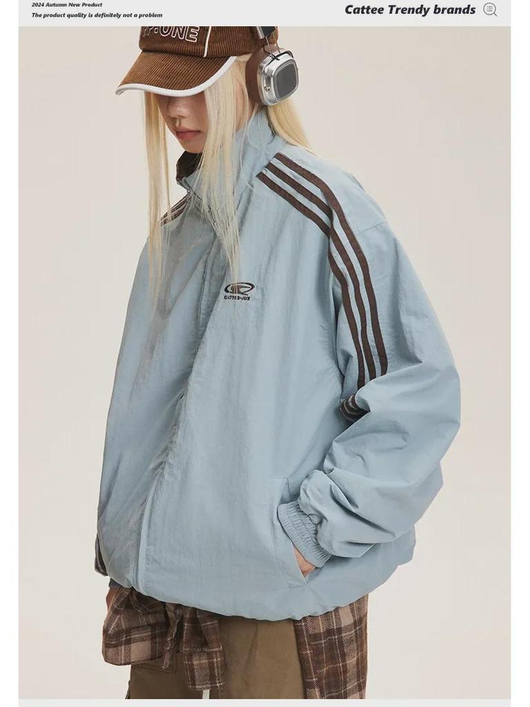 CATTEE Zweifarbige Kontrastjacke mit Stehkragen - Unisex Lässig Frühling/Herbst Lockere Passform