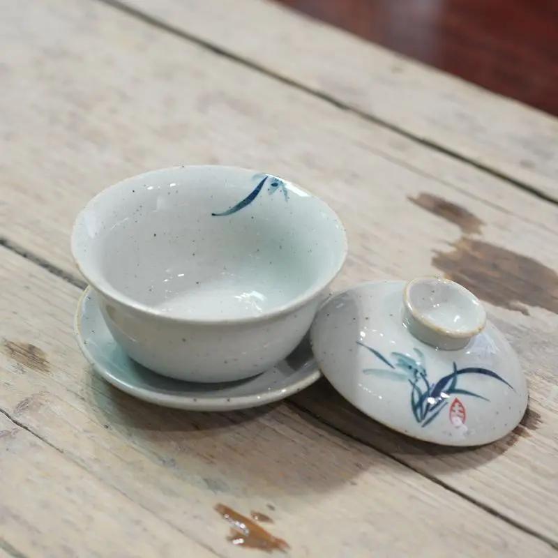 Handpainted Chinese Sancai Gaiwan Pottery Tea Cup Bowl Kung Fu Teacups Home Decor Ceramic Teaware Tea Tureen Set
