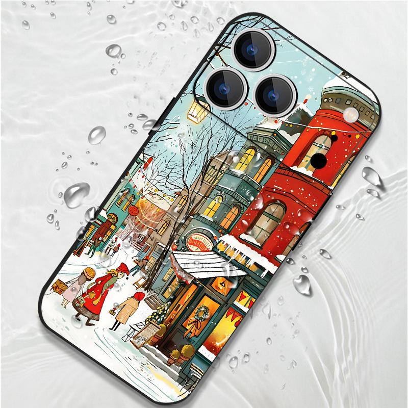 Niedliche urbane Schneemuster TPU Weiche Silikonhülle für iPhone 17 Pro Max 16E 16 15 14 13 Pro Max 12 Pro 11 Stoßfest mit Umhängeband Handyhülle Fundas