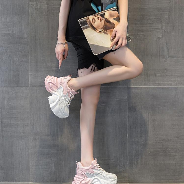 Gradual Change of Color Dad Shoes Women Show Small Feet 2025 Summer New Thin Mesh Breathable Thick Sole Heightening Sports Shoes