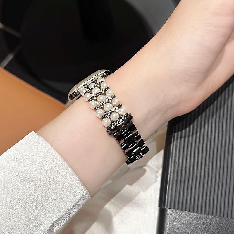 Pearl Metal Strap for Apple Watch Band 49 46 45 44 42 41 40 38mm Women Jewelry Diamond Bracelet Correa for iWatch S10 9 8 7 6 SE