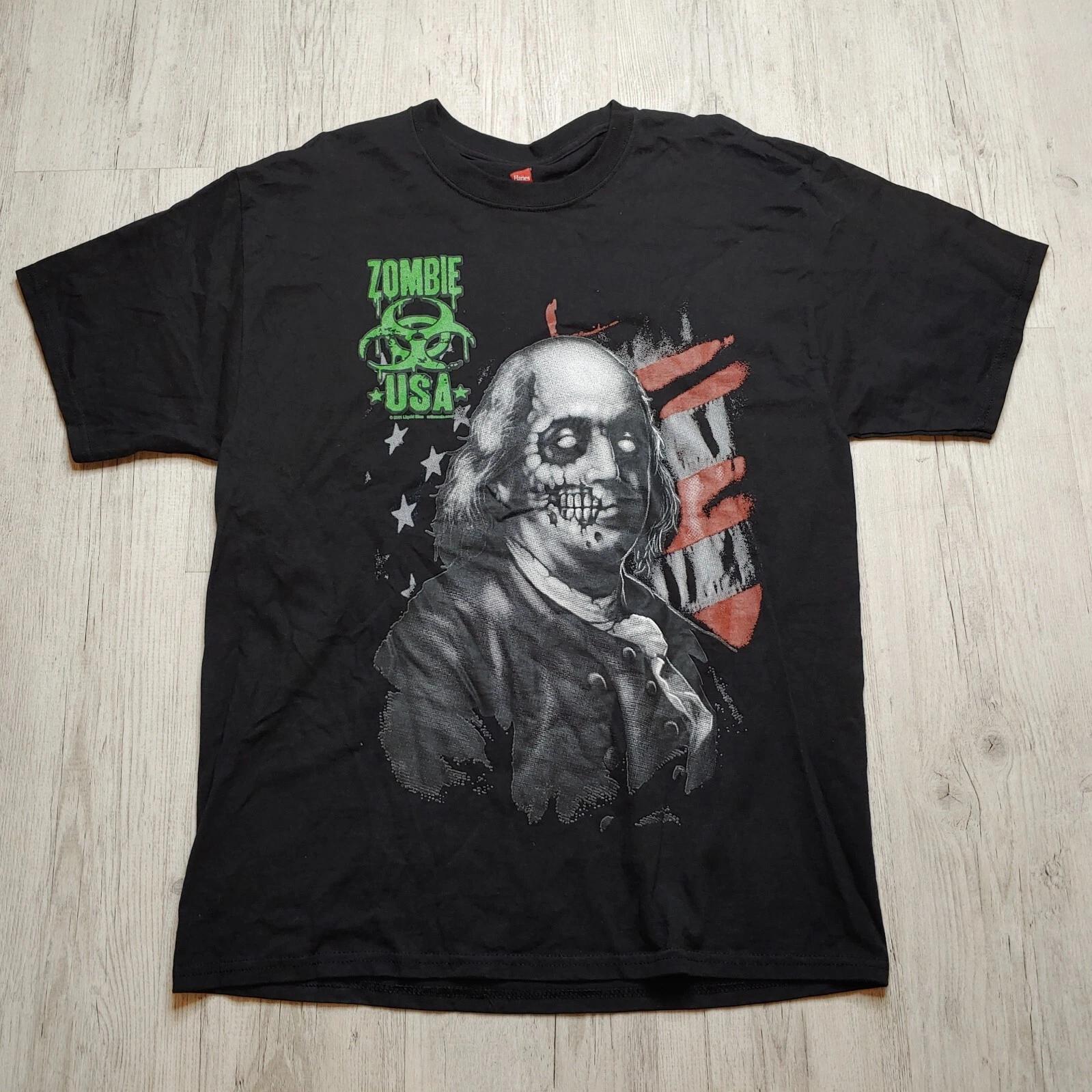 

Vintage Streetwear Liquid Blue Zombie USA Benjamin Franklin 100% Cotton T-shirt Mens Tees Top Black Size L 4XL