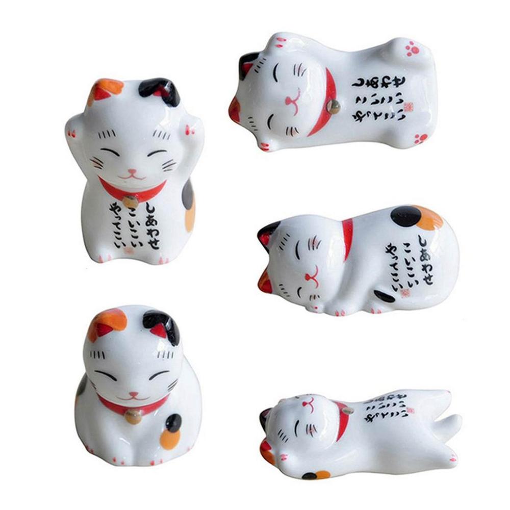 Lucky Cat Chopsticks Rest Household Ceramic Ornament 5Pcs Japanese Style Ceramic Chopsticks Holder Kitchen Craft Home Decor