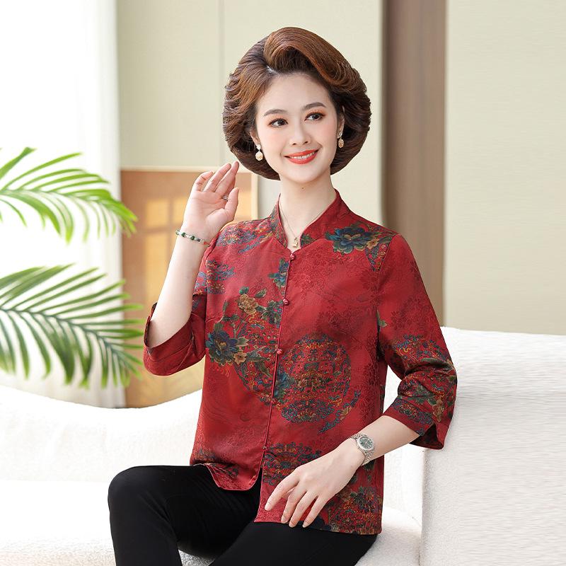 Chinese Style Red Tang Suit for Elderly Women - Festive Summer Shirt L (Recommended 40-50 kg) красный
