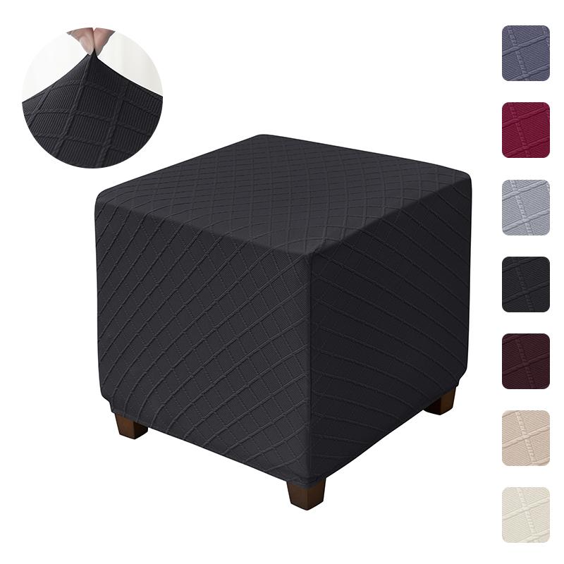 1 Stück Jacquard Elastische Hockerbezüge Karomuster Quadratische Fußstützen Überzüge Rundum Stretch Fußhockerbezug Sitzbezug
