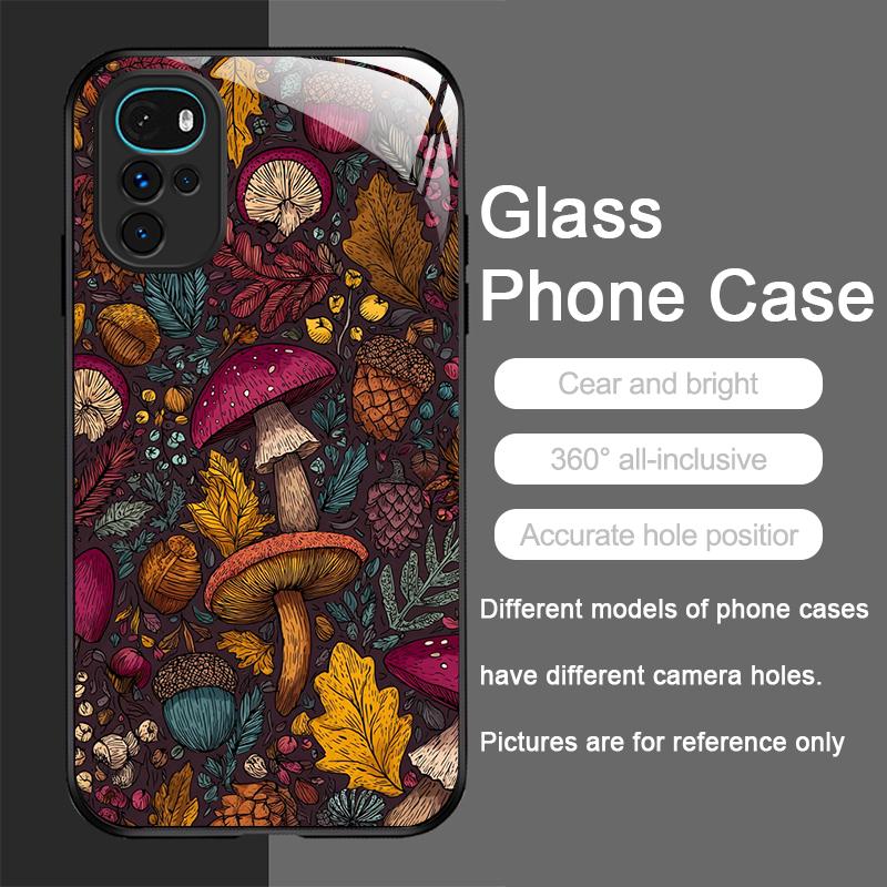 Creative Personality Mushroom Pattern Tempered Glass Phone Case for Motorola Moto G85 G84 G75 Edge 50 Fusion 40 Neo 30 Pro Cover