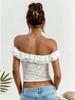 Damen Weißes Spitzen-One-Shoulder-Rüschen-Crop-Top mit Rückenausschnitt - Sommer Mode