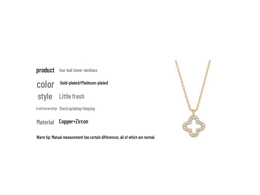 Korean Fashion Zircon Four-Leaf Clover Necklace - Women's Simple Lucky Pendant Jewelry
