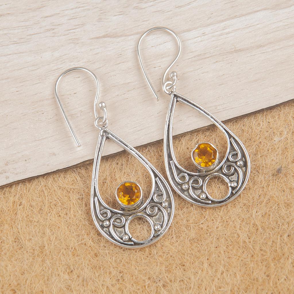 Citrine Earrings, 925 Solid Sterling Silver Gemstone Jewelry, Handmade Earrings, For Thanksgiving