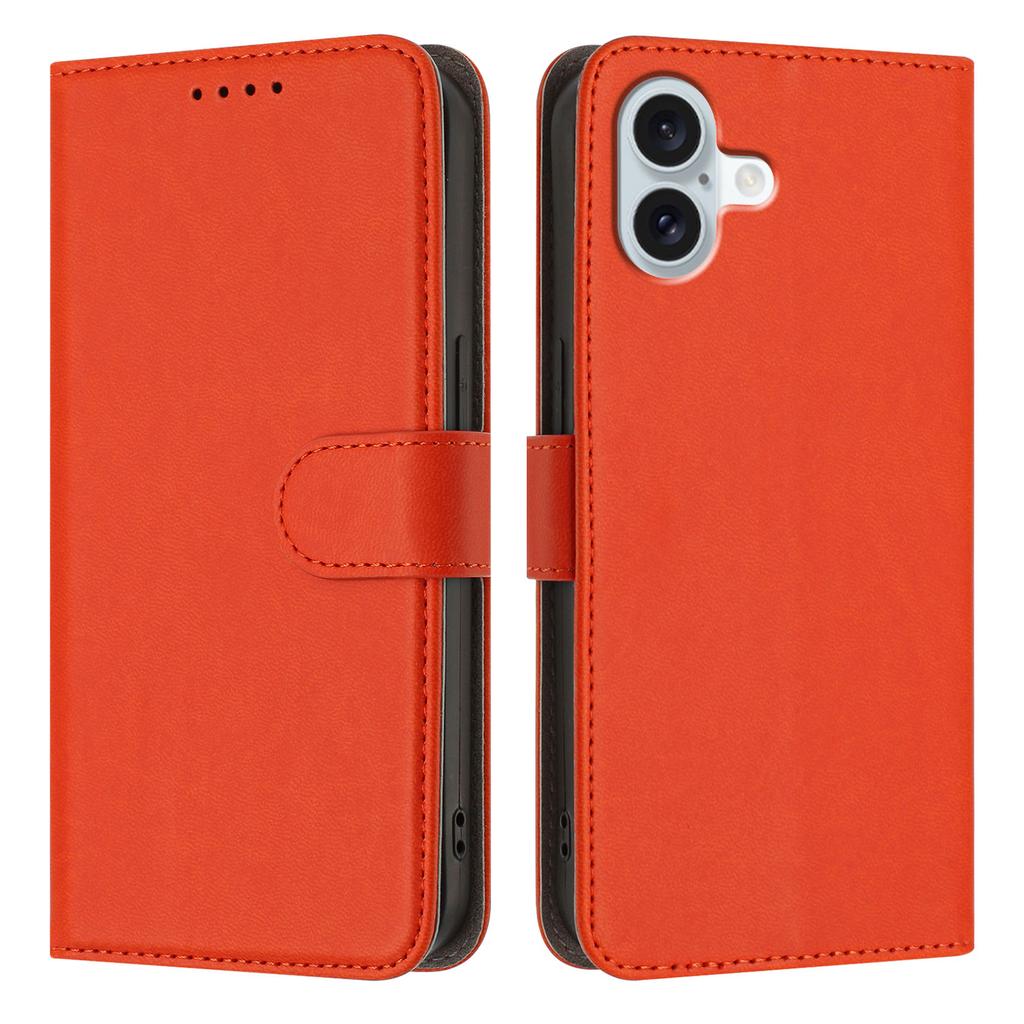 For iPhone 16 Plus Leather Case Solid Color Phone Cover with Wallet