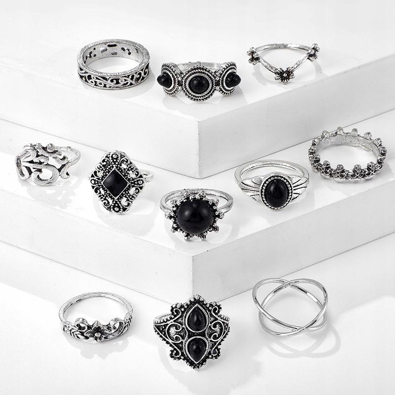 Ring Set Silver Jewelry Gift Retro Punk Boho 02 11 Pcs