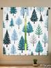 Piece Set High Definition Digital Printed Curtainswatercolor Blue Green Pine Tree Patternhome Decoration Style Curtains Made Of Polyester