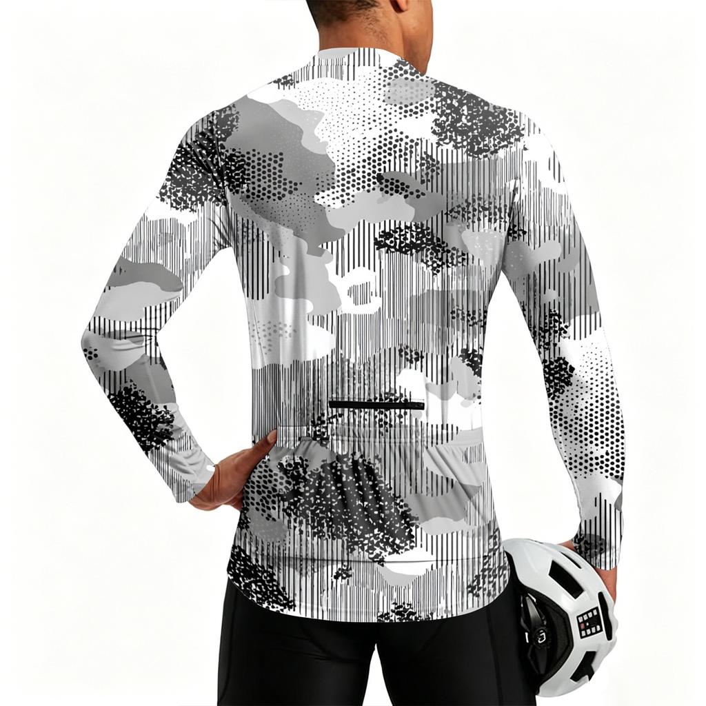 Herren Langarm Fahrradtrikot Atmungsaktiv Schnelltrocknend Halber Reißverschluss Pullover Leichtes Sportoberteil für Outdoor-Sportarten