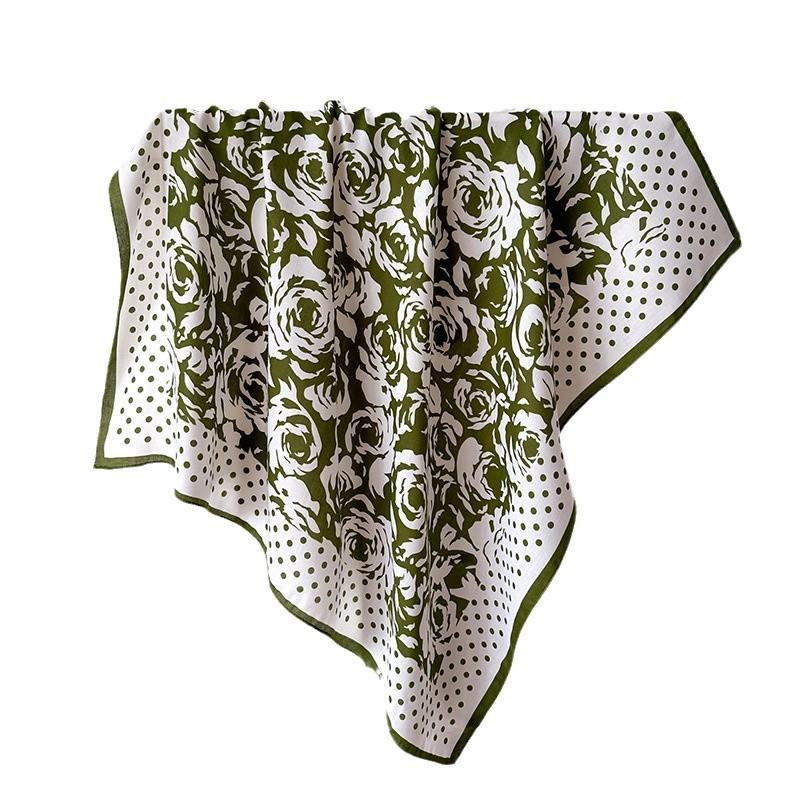 Polka Dot Camellia 90 Imitation Silk Large Square Scarf Shawl Commuting Versatile Printed Herringbone Scarf Headscarf Women