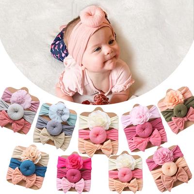3 Pcs/Set Baby Headband Flower Bows Girls Elastic Hair Bands Soft Nylon Princess Newborn Infant Headwear Baby Hair Accessories