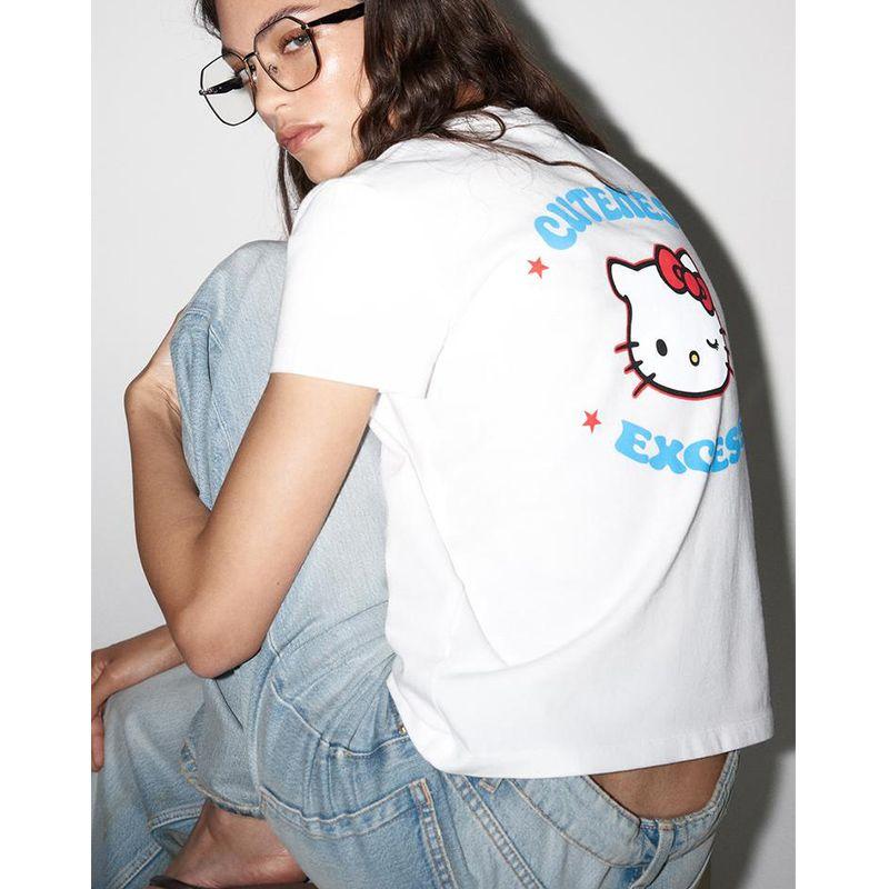 Summer New Product Women's Clothes Cotton Silm Straight round Neck Short Sleeve Cartoon Cat Print Washed T-shirt 6050358