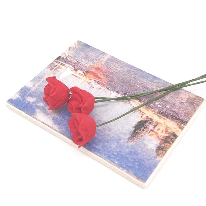 1Pc Dollhouse Miniature Accessories Mini Red Rose Simulation Flower Model Toy