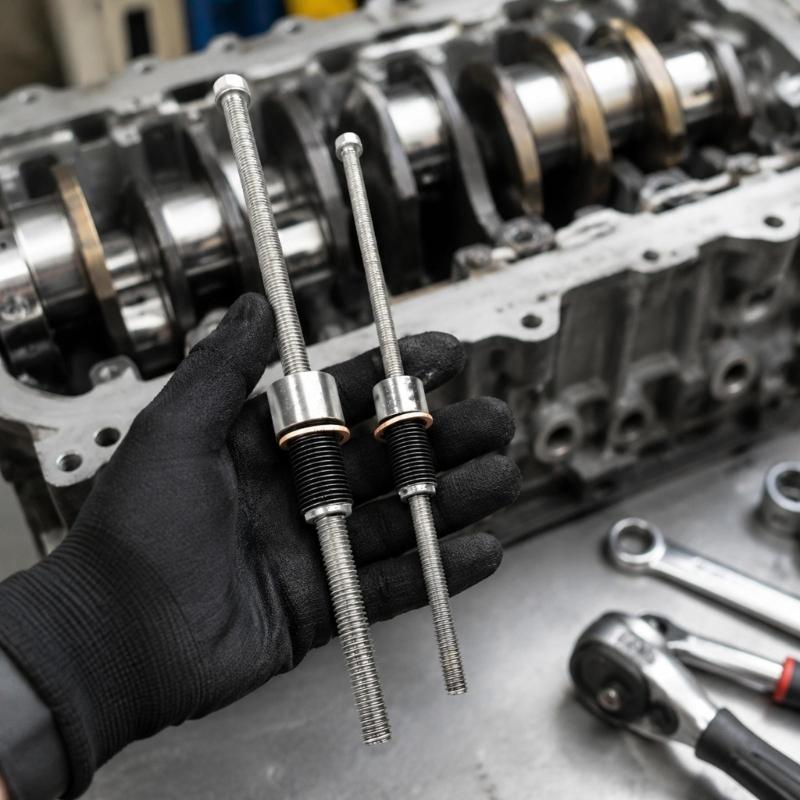 Stem Seal Replacement Tool with Threaded Rod and Contact Face for Controlling Crankshaft Position During Service