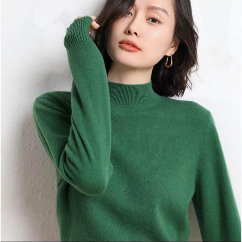 VEZFAA Damenmode, lässig, Herbst/Winter, einfarbig, mit langem Ärmel, halber Rollkragenpullover